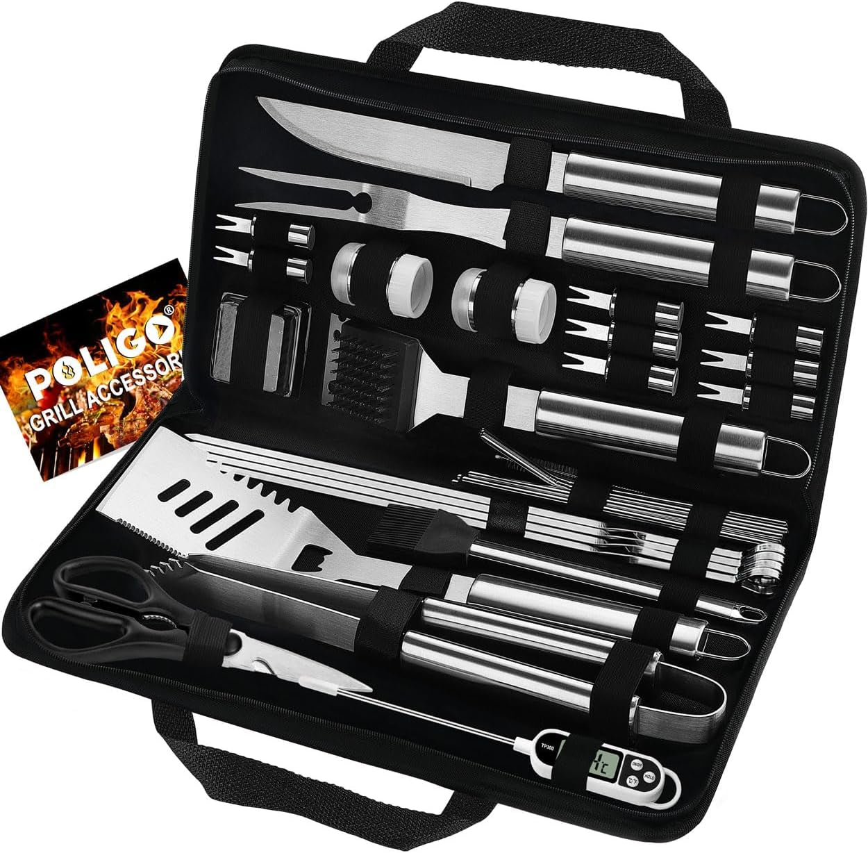29-Piece BBQ Tools Set with Storage Bag – Stainless Steel