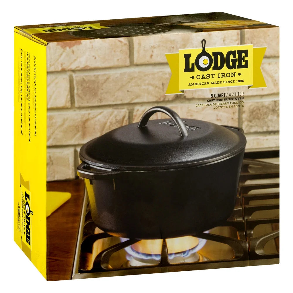 Pre-Seasoned 5 Quart Cast Iron Dutch Oven with Loop Handles & Lid