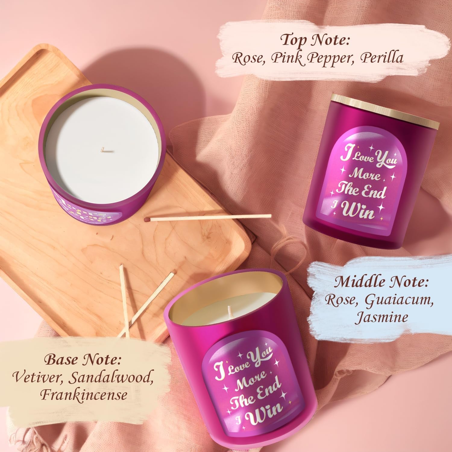 Scented Candles Gift for Women, Unique Birthday Gifts for Her, 100% Natural Soy Candle, Aromatherapy Candle for Girlfriend, Wife, Rose & Sandalwood Scented Candle, 10 Oz