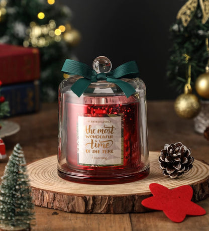 Pine Scented Christmas Candle, Natural Soy Wax,8.5Oz, Red