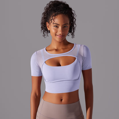 Short-Sleeve Cropped Top with Front Cutout