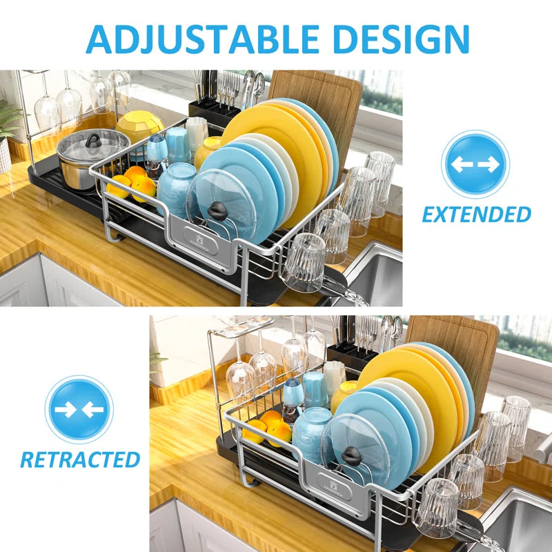Stainless Steel Kitchen Dish Rack, Adjustable Dish Drying Rack, Plate Rack, Extra Large Capacity Dish Drainer