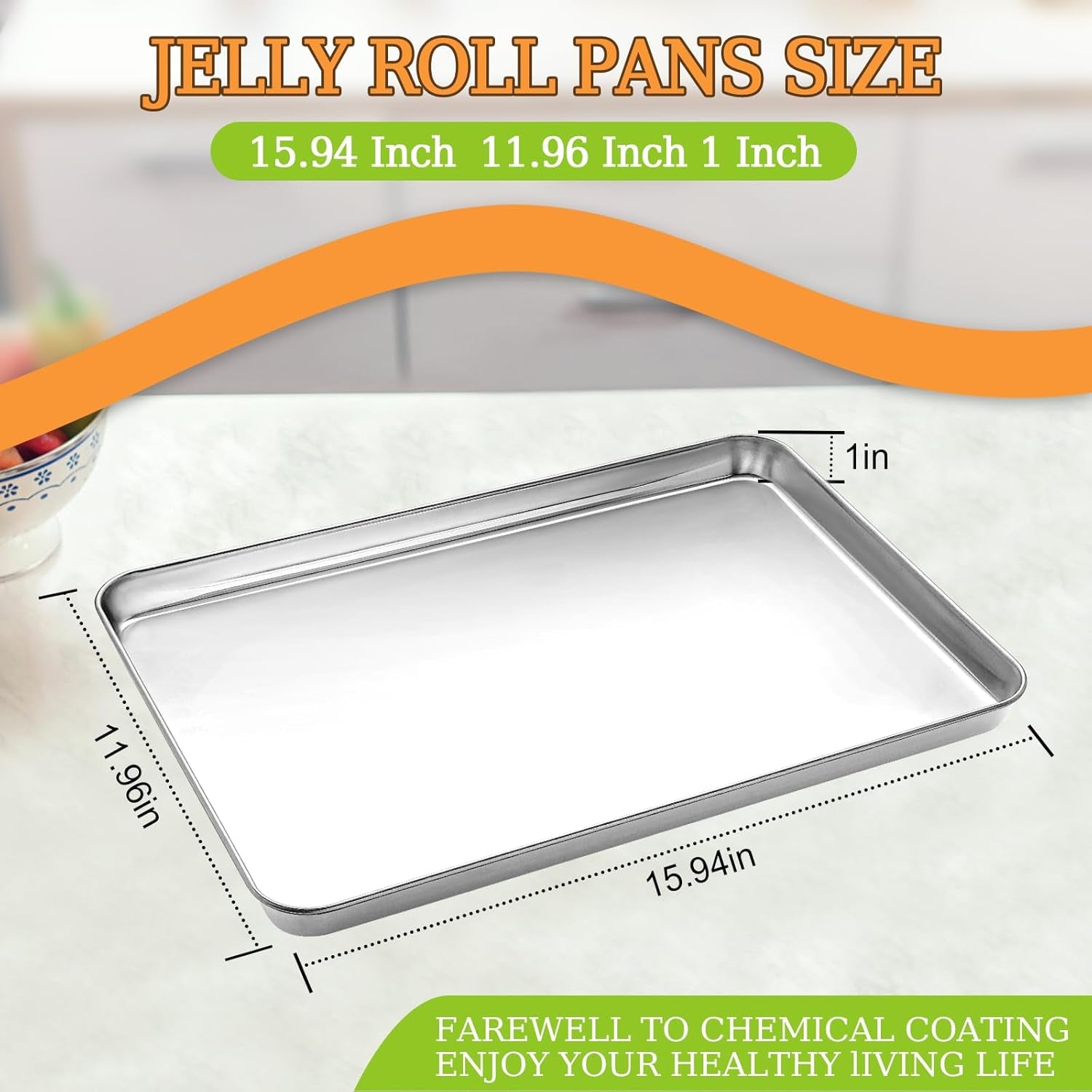 16 X 12 X 1 Inch Stainless Steel Baking Sheet Set of 2, Non Toxic, Mirror Finish & Rust Free, Dishwasher Safe