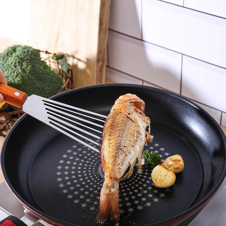 Wooden Handle Stainless Steel Household Kitchen Tool Fish Frying Shovel