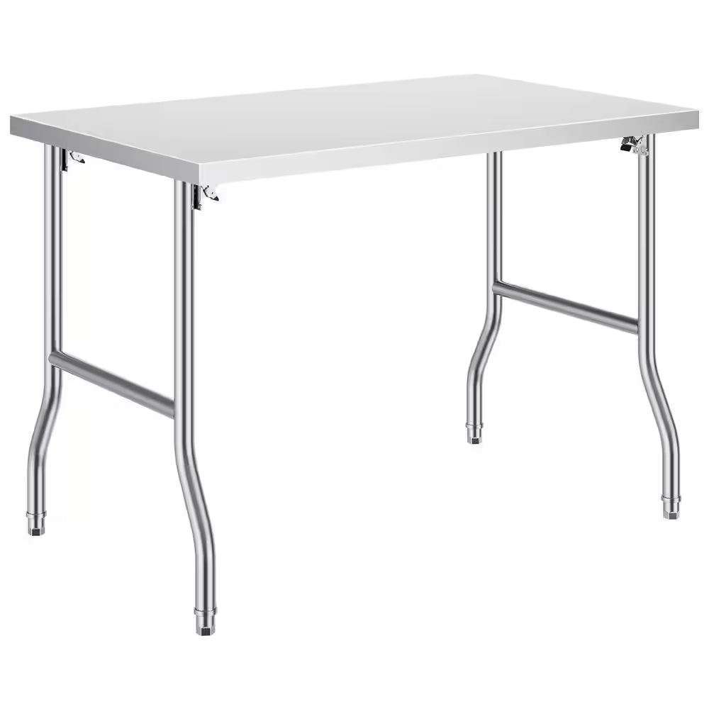 48 X 30 Inches Folding Table Stainless Steel with Heavy-Duty Workstation, 300 Lbs. Load