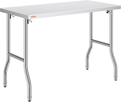 48 X 24 Inch Heavy-Duty Stainless Steel Folding Commercial Prep Table Commercial Worktable Workstation,  661 Lbs Load