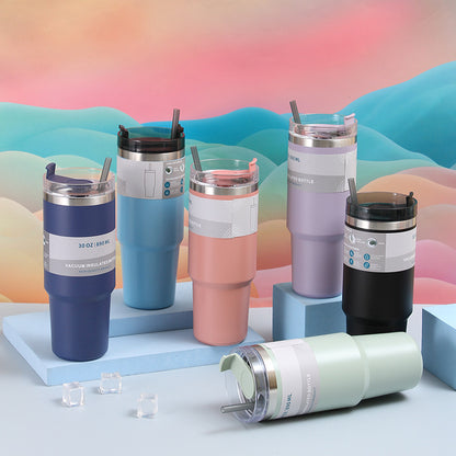 Stainless Steel Vacuum Outdoor Portable Vehicle-mounted Tumbler With Straw