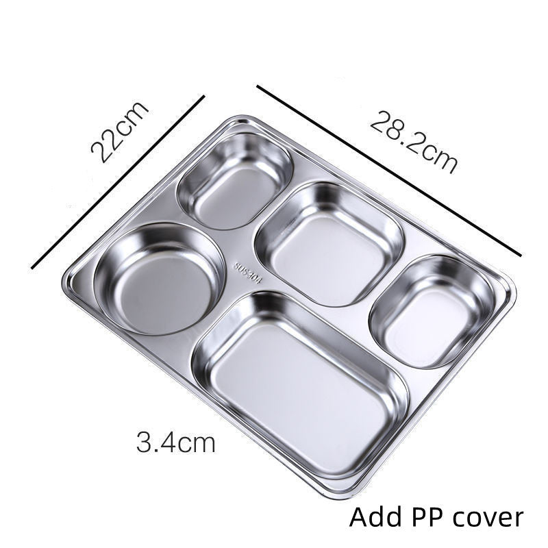 304 Stainless Steel Dinner Plate Five Grid Fast Food With Lid