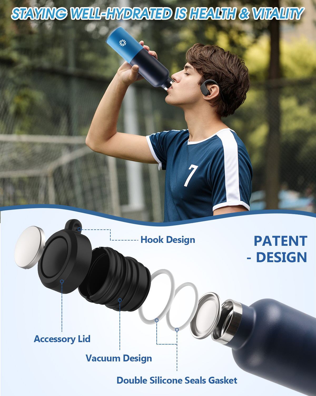 Two-Tone Insulated Sports Bottle with Carabiner