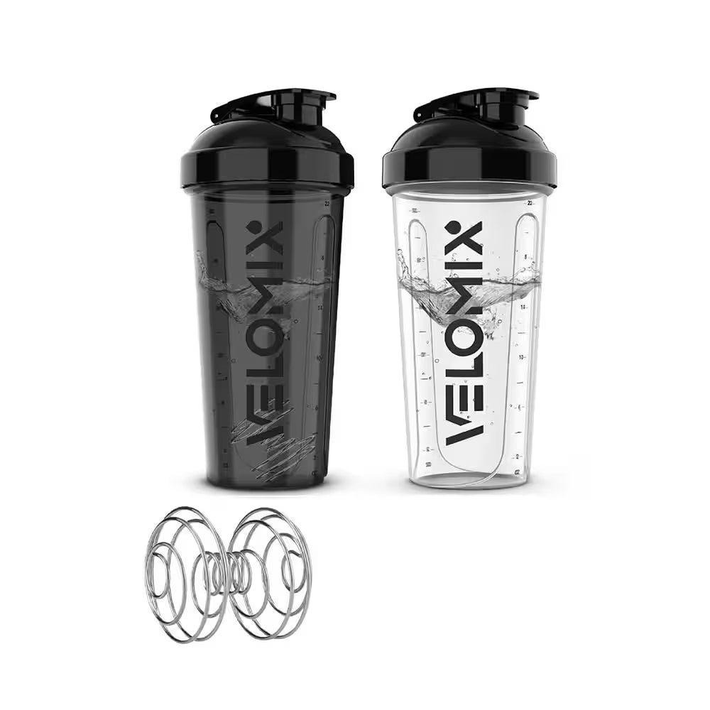 28 Oz. Black Plastic Water Bottle with Leak Proof Lid, Protein Shaker for Smoothies and Cocktails (2-Pack)