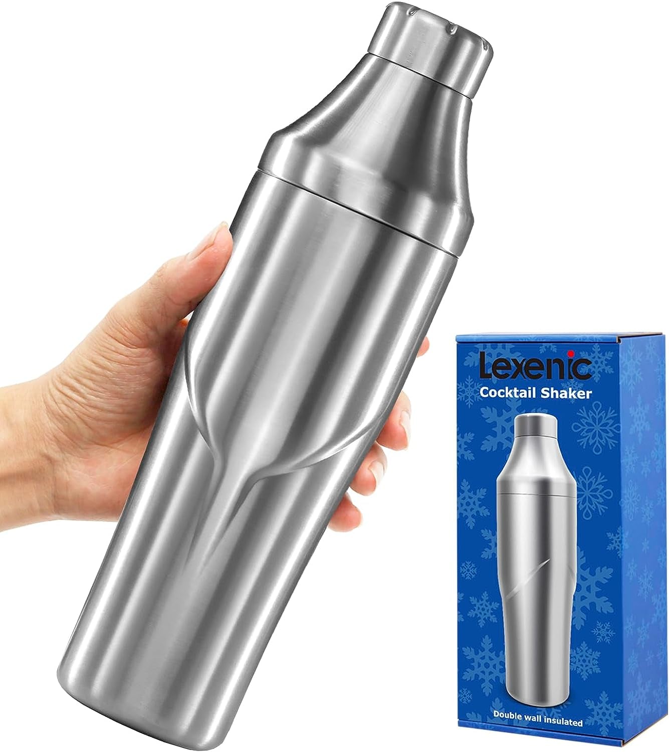 24 oz. Cocktail Shaker - Insulated Double Wall Keep Drink Chilled - No Stuck Twist Lid, Leakproof and Built-In Strainer