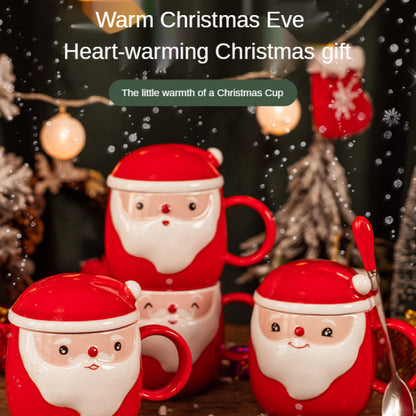 Santa Claus Ceramic Mug with Lid & Spoon