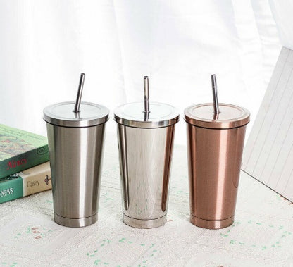 500ML Stainless Steel Empty Tumbler with Straw Lids Drinking Bottles