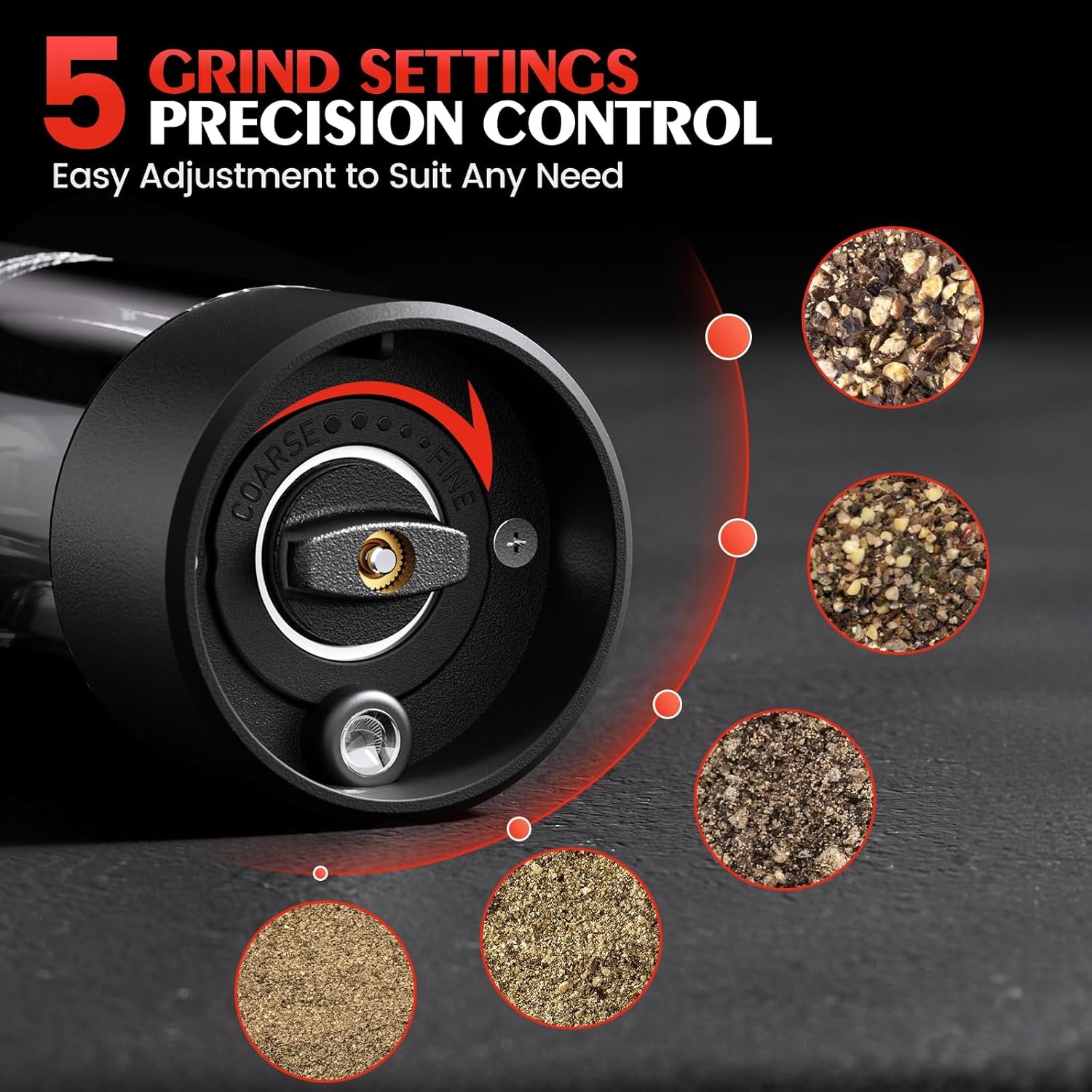 Electric Salt and Pepper Grinder Set Automatic Battery Pepper Mill Shakers Adjustable Coarseness Upgraded Larger Capacity with Led