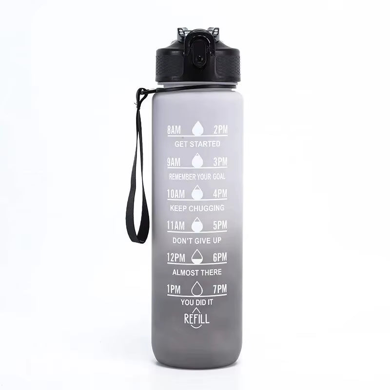 32 Oz Leakproof Water Gym Bottles with Times to Drink and Straw