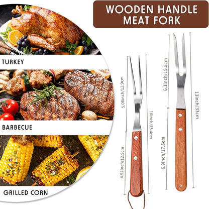 2 Pieces Meat Forks Stainless Steel Carving Fork with Rosewood Handle for Kitchen Barbecue (13 Inch,10 Inch)