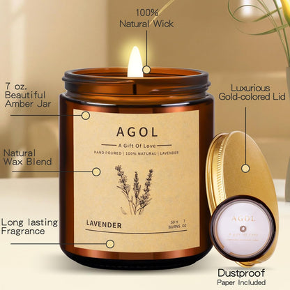Scented Candles for Home, Luxury Amber Jar Aromatherapy Candle, All-Natural Soy Candles, 50 Hour Long Lasting Candle