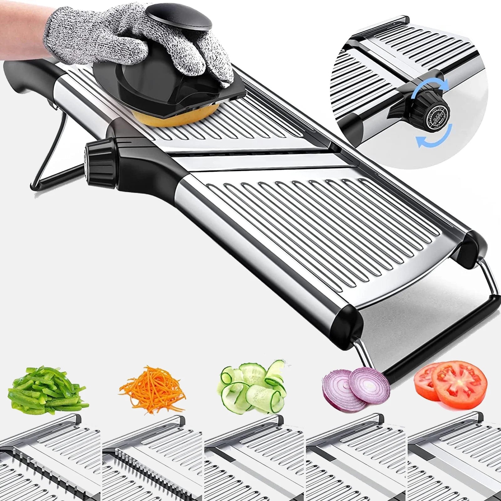 Mandoline Food Slicer, Adjustable Stainless Steel Vegetable Slicer with Hand Guard