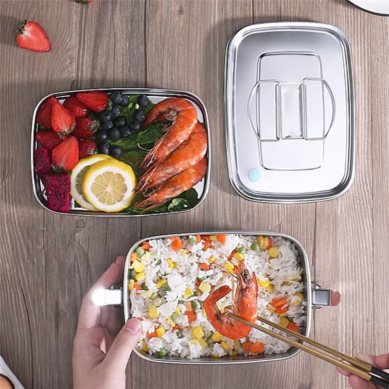 Stainless Steel Lunch Bento Box with Lid Large Capacity Double Layer Anti-Leak Food Storage Container Kitchen Tableware
