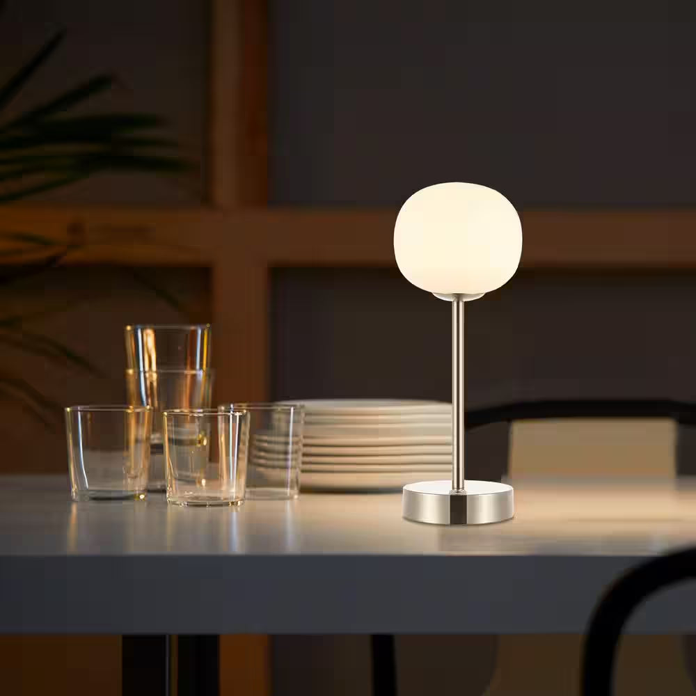 Natalia 12.25 In. Nickel/White Modern Minimalist Iron Rechargeable Integrated LED Table Lamp