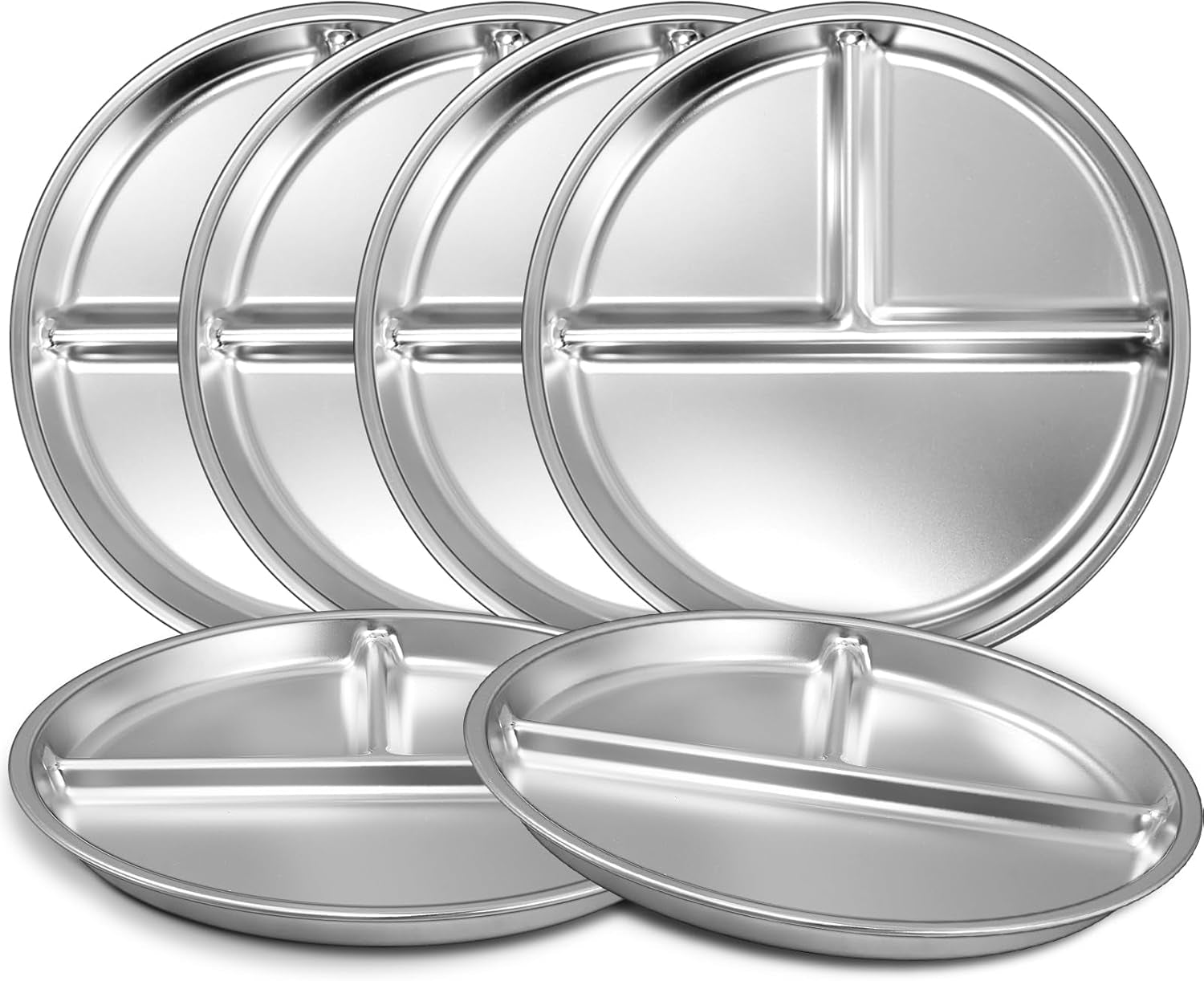 Stainless Steel Toddler Plate Set of 6, 9" Portion Control Plates Divided Plate, Non Slip and Dishwasher Safe