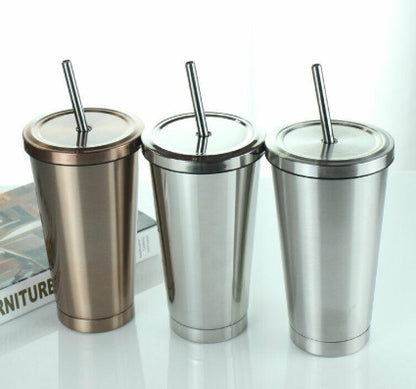 500ML Stainless Steel Empty Tumbler with Straw Lids Drinking Bottles