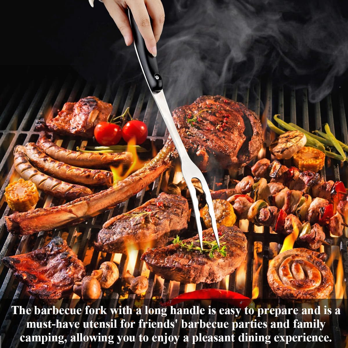 Meat Fork, Heavy Duty Stainless Steel Carving Cooking Fork, Grill Serving Fork for Slicing & Serving Roasts, Turkey, BBQ
