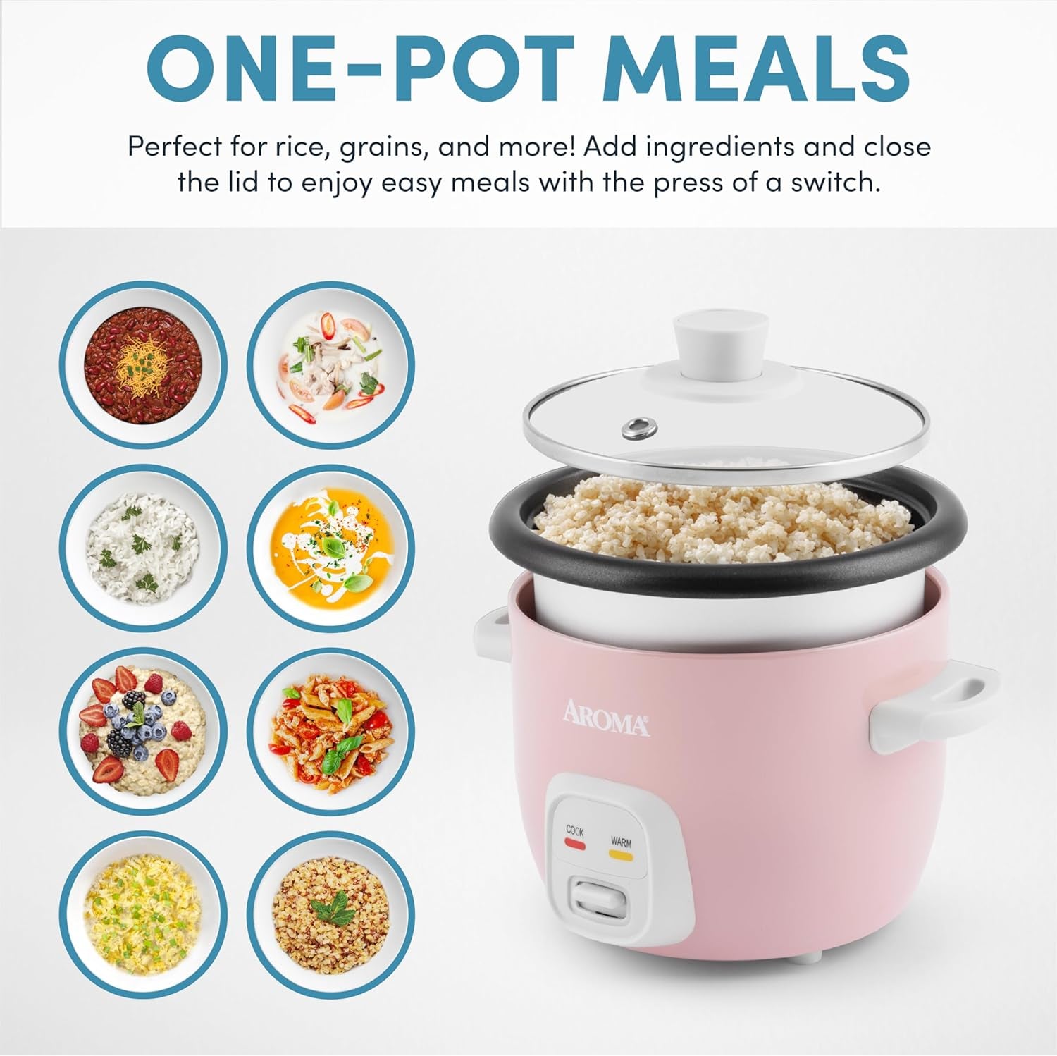 Housewares 4-Cups (Cooked) / 1Qt. Rice & Grain Cooker, Pink