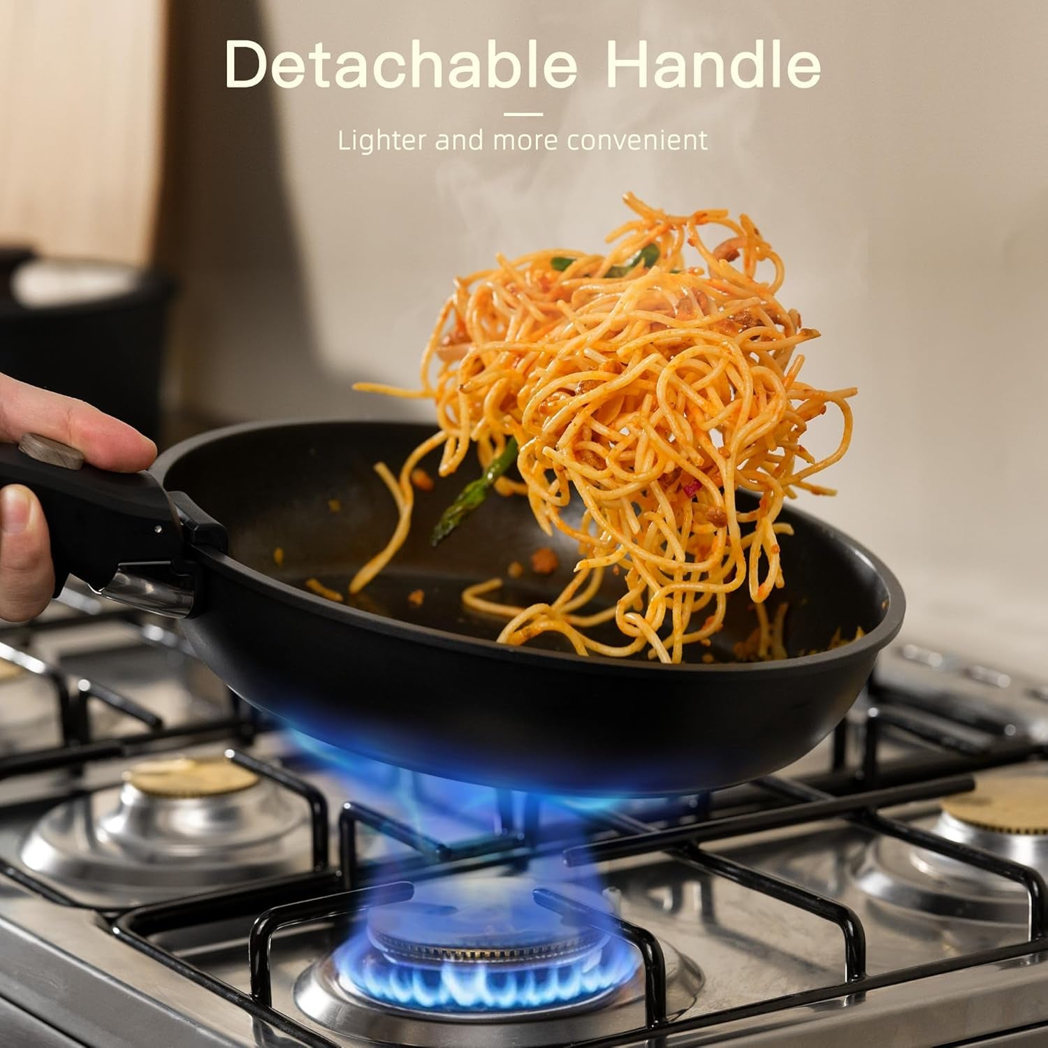 Non Stick Pots and Pans Ceramic Kitchen Cookware Set with Detachable/Removable Handle, Oven Safe, Induction Ready, 21 Pcs