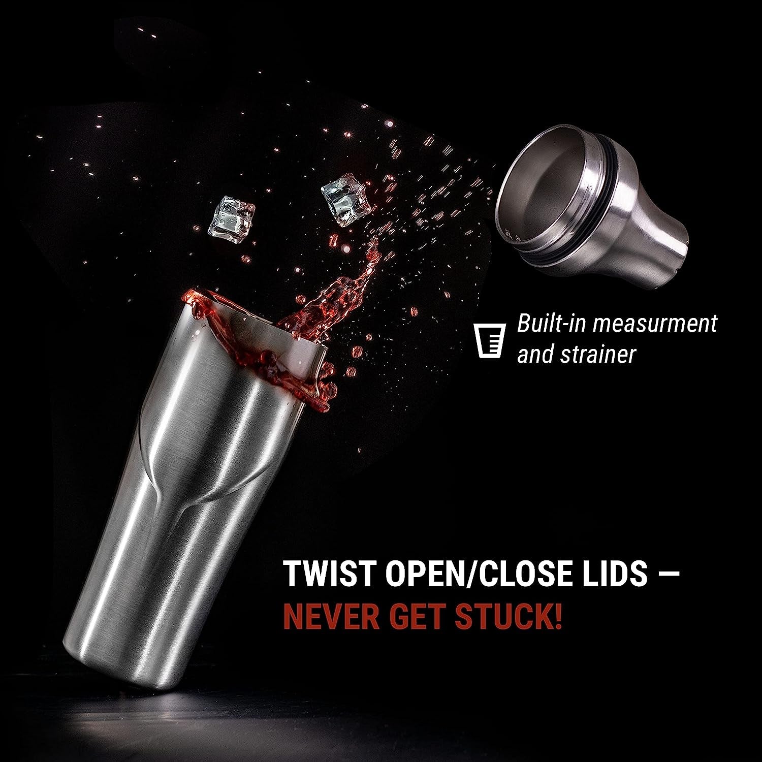 24 oz. Cocktail Shaker - Insulated Double Wall Keep Drink Chilled - No Stuck Twist Lid, Leakproof and Built-In Strainer