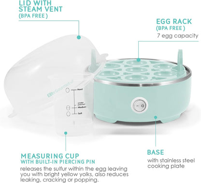 Electric Egg Cooker 7-Egg Capacity, Soft, Medium, Hard-Boiled Egg Cooker with Auto Shut-Off, Measuring Cup Included, BPA Free, Retro Mint