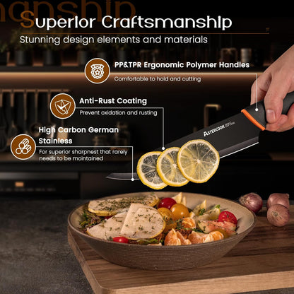 15 Pcs Dishwasher Safe Kitchen Knife Set with Built-In Sharpener, High Carbon German Stainless Steel Black Knife Block Set