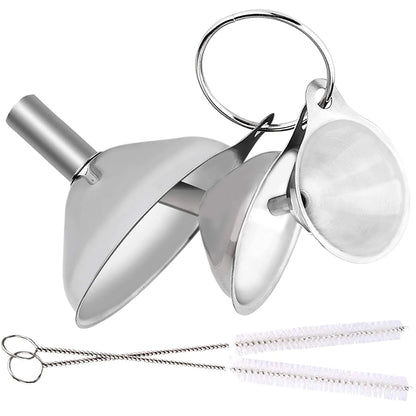 6Pcs Stainless Steel Funnel, Large Small Funnel Set of 3 for Kitchen Use Filling Bottles Flask Cooking, 2 Brushes