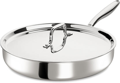12 Inch Tri-Ply Stainless Steel Frying Pan with Lid, Induction Cooking Pans, Dishwasher & Oven Broiler Safe 600F
