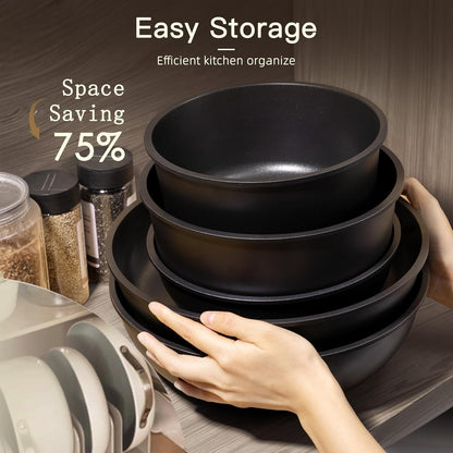Non Stick Pots and Pans Ceramic Kitchen Cookware Set with Detachable/Removable Handle, Oven Safe, Induction Ready, 21 Pcs