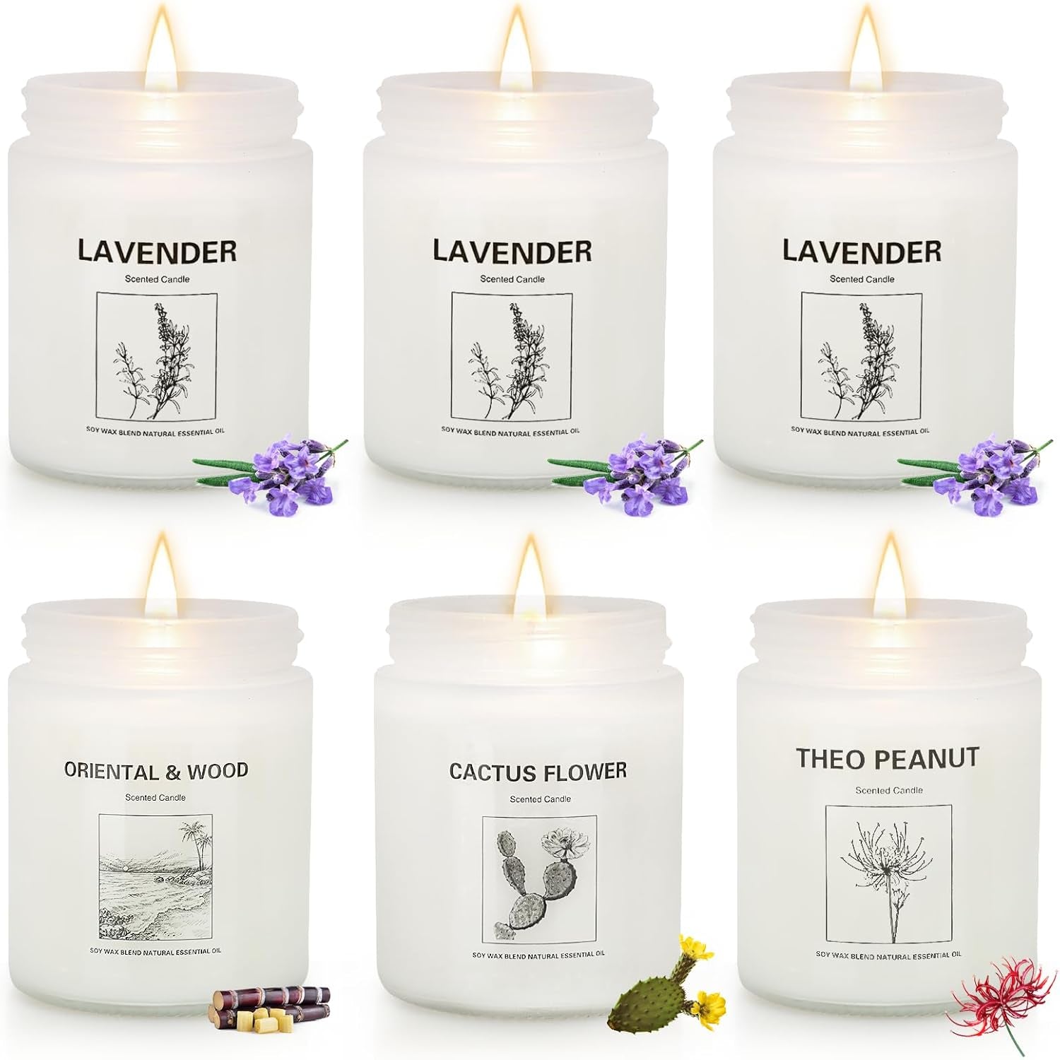 Candles for Home Scented, Lavender Candle Gifts Set, Made with Natural Soy Wax & Essential Oils, 6 Pack 42 Oz Candles