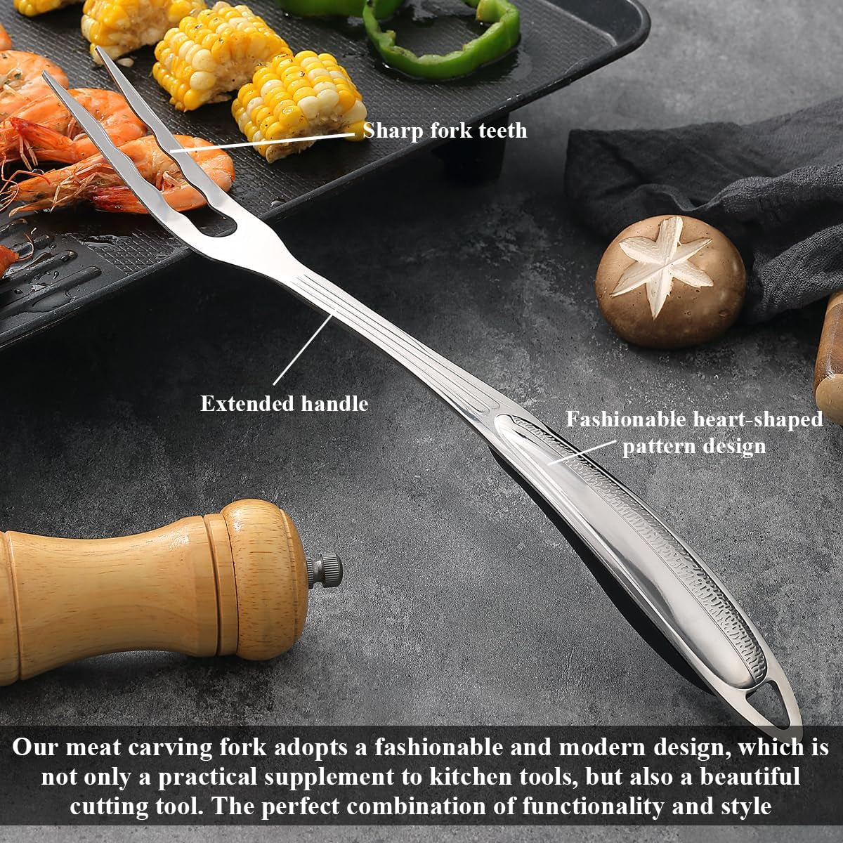 Meat Fork, Heavy Duty Stainless Steel Carving Cooking Fork, Grill Serving Fork for Slicing & Serving Roasts, Turkey, BBQ