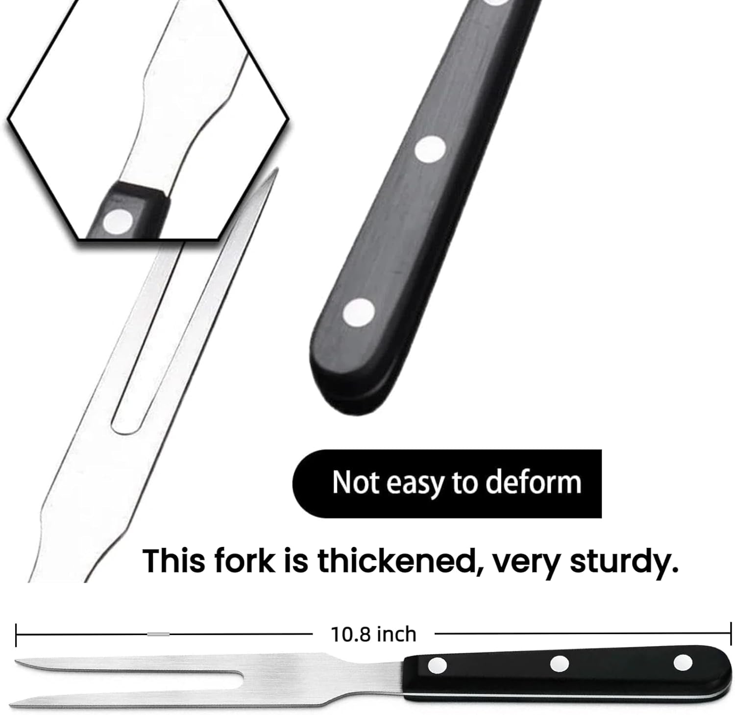 10.8"  Heavy Duty Two Prong Meat Cooking Fork for Grill Lifting Barbecue Fork Stainless Steel