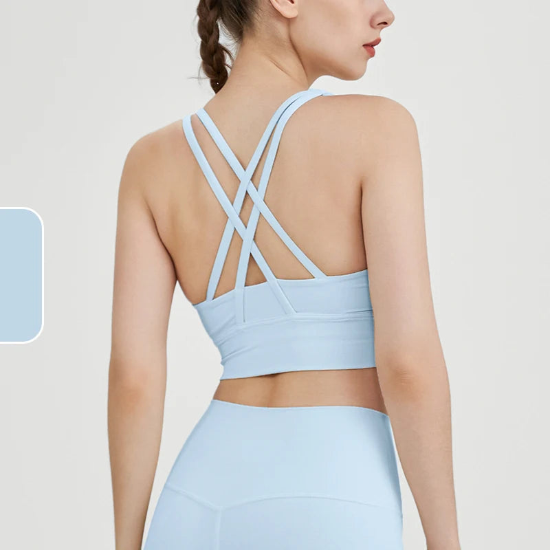 New Women Fitness Top Cross Back Breathable Shockproof 