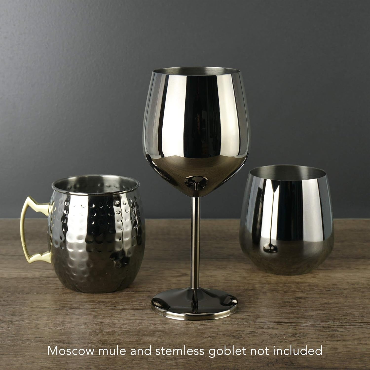 18.5 oz. Set of 4 Stainless Steel Wine Glasses - Black Unbreakable Stem Metal Wine Goblets