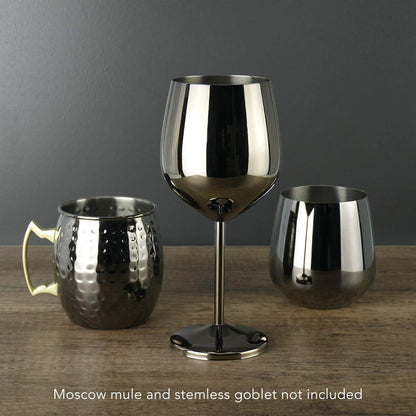 18.5 oz. Set of 4 Stainless Steel Wine Glasses - Black Unbreakable Stem Metal Wine Goblets