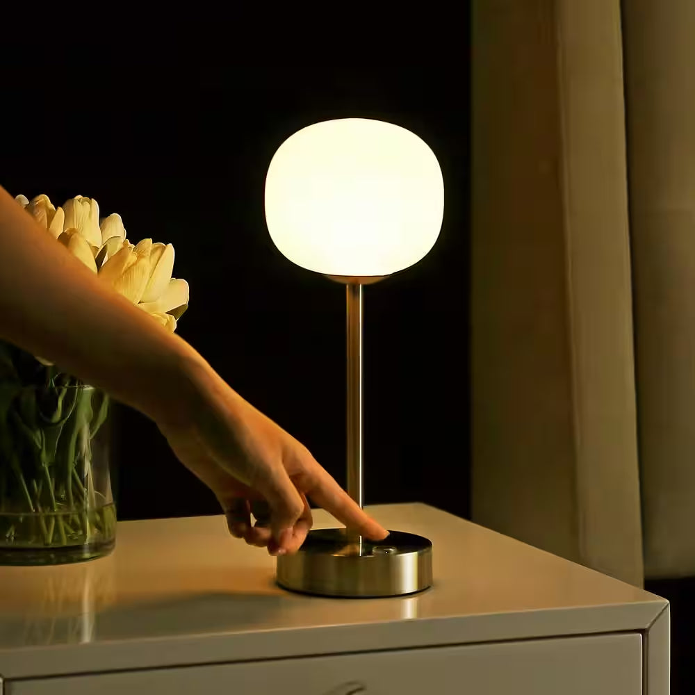 Natalia 12.25 In. Nickel/White Modern Minimalist Iron Rechargeable Integrated LED Table Lamp