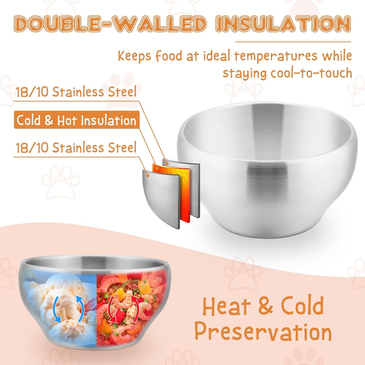  12OZ Double Walled Baby Toddler Stainless Steel Bowl, 6 Pack, Dishwasher Safe