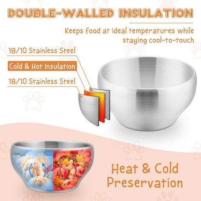  12OZ Double Walled Baby Toddler Stainless Steel Bowl, 6 Pack, Dishwasher Safe