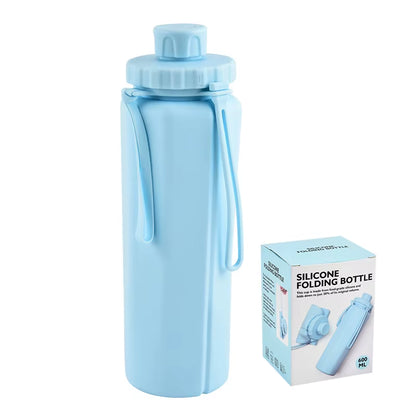 600ML Collapsible Water Bottle Silicone Foldable Water Cup Outdoor Sports Leakproof Reusable Kettle for Travel Camping Yoga