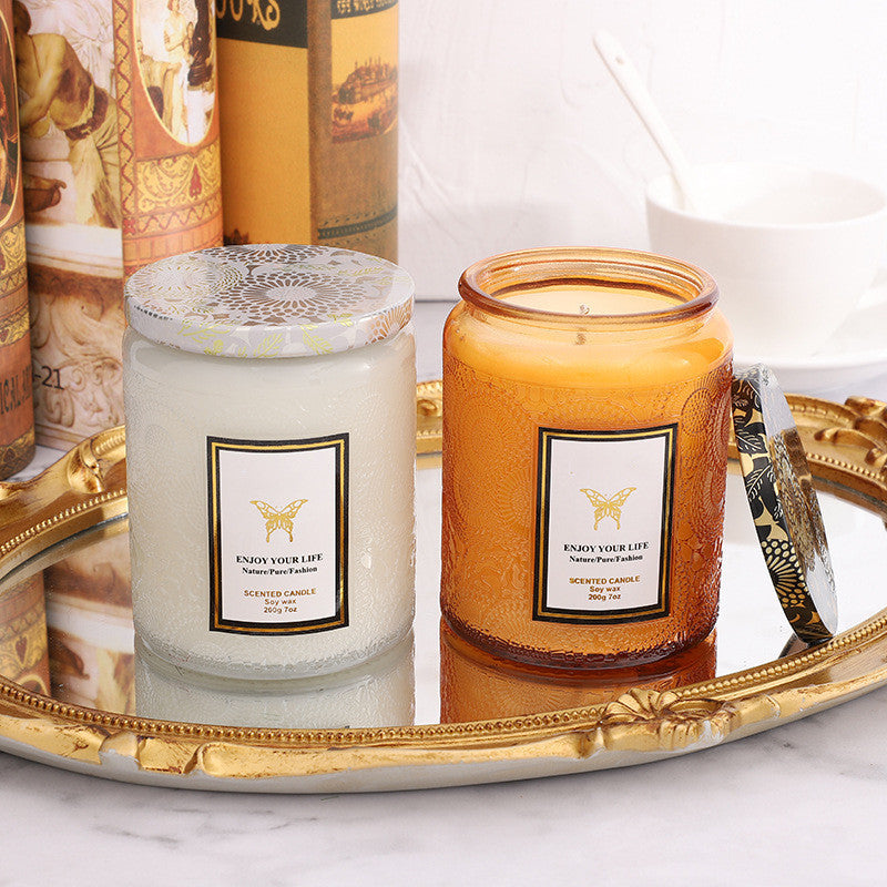 "Enjoy Your Life" Vibrant Scented Candles in Decorative Glass Jars