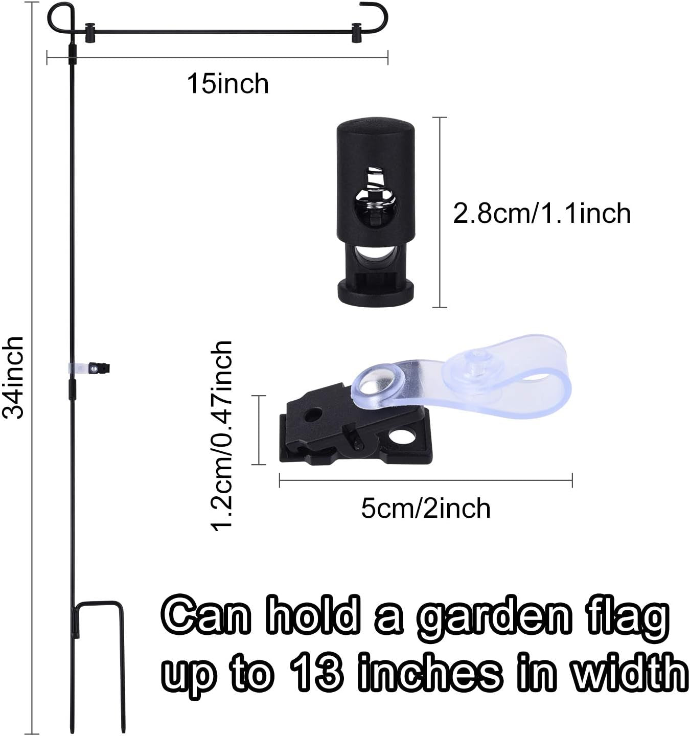 3 Pack Metal Flag Poles with Flag Stopper and Anti-Wind Clip