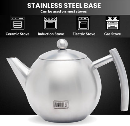 Stainless Steel Tea Pot with Removable Infuser for Loose Leaf and Tea Bags, Dishwasher Safe and Heat Resistant (Silver, 1.5 Liter)