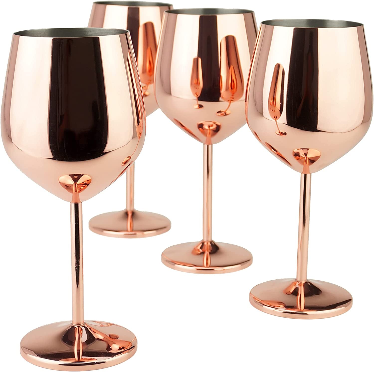 18.5 Oz Copper/Rose Gold Stem Stainless Steel Wine Glass - Set 4