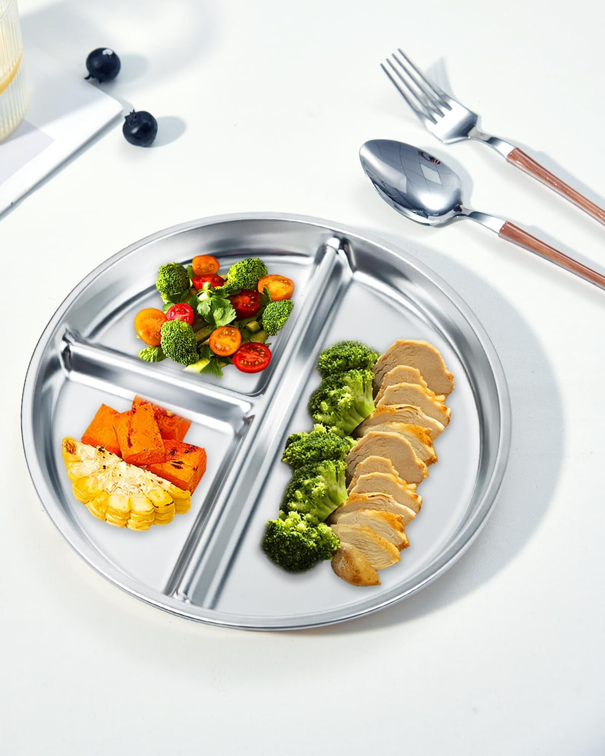 2 Packs Stainless Steel Kids Plates , 9" Portion Control Plate Divided Plates